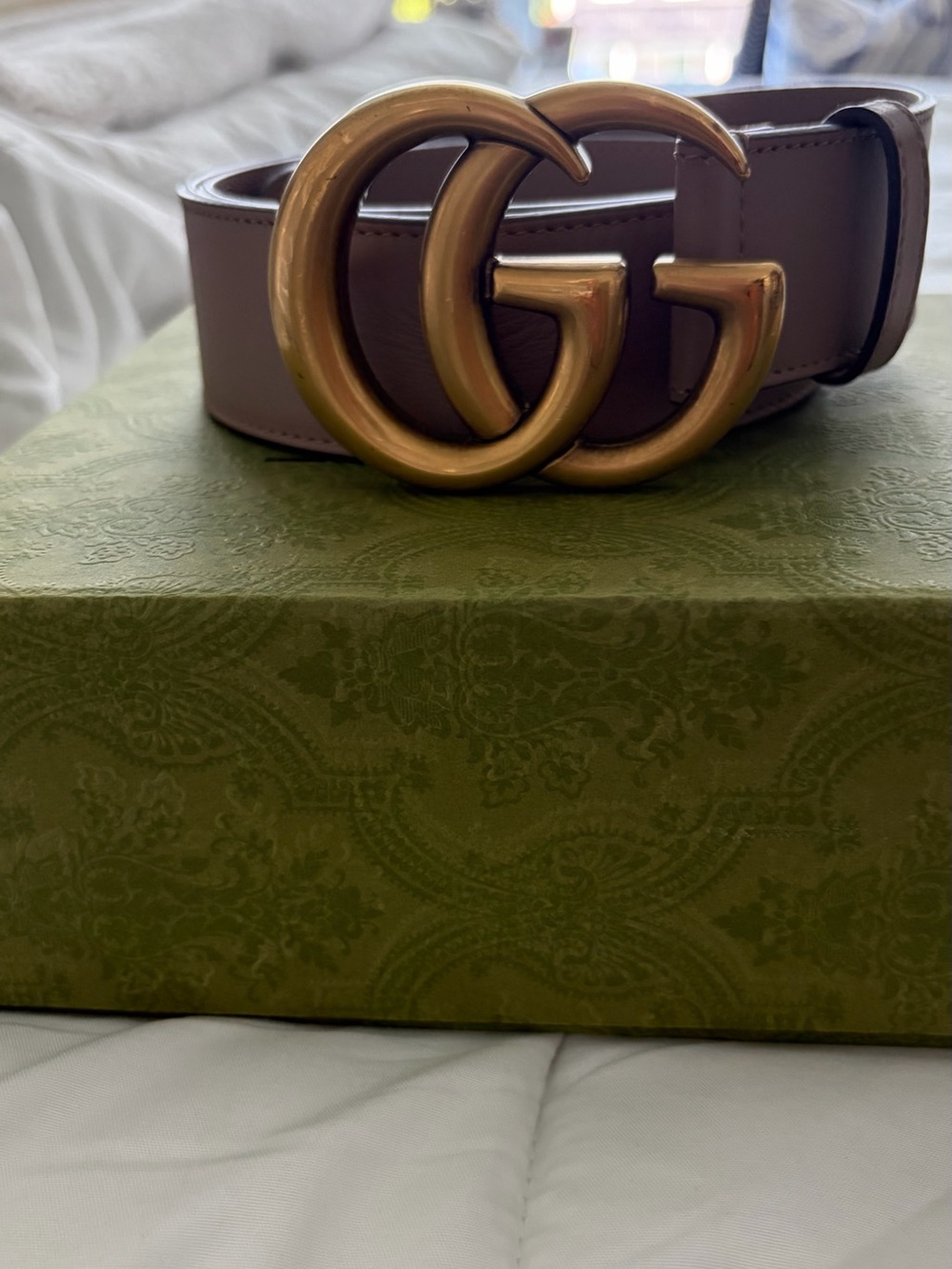 Gucci Leather Belt with Gold Double G Buckle in Brown